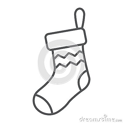 Christmas sock thin line icon, decor and new year, festive stocking sign, vector graphics, a linear pattern on a white Vector Illustration