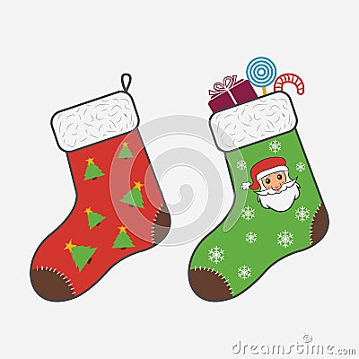 Christmas socks. Attribute of Christmas and New Year for gifts from Santa Claus. Vector Illustration