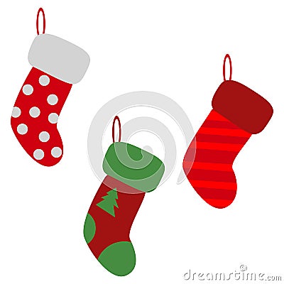 Christmas socks design. Different sock design. Vector illustration. Cristmas gift boots. Vector Illustration