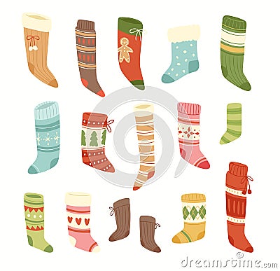 Christmas socks vector Santa Xmas New Year gift traditional Vector Illustration