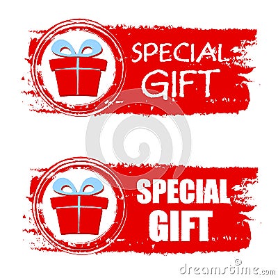 Christmas special gift and present box on red drawn banner Stock Photo