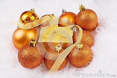 Christmas spheres and box Stock Photo