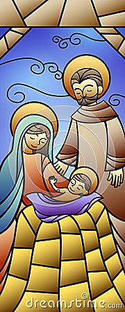 Christmas Stained Glass Nativity Banner Stock Photo