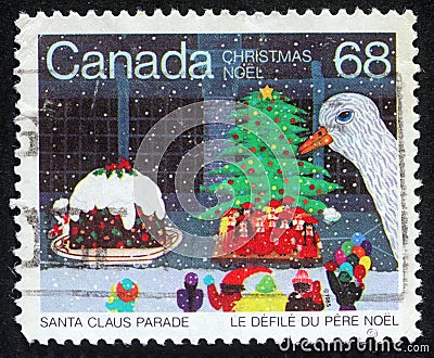 Christmas stamp printed in Canada Editorial Stock Photo