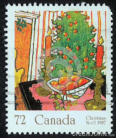 Christmas stamp printed in Canada Editorial Stock Photo