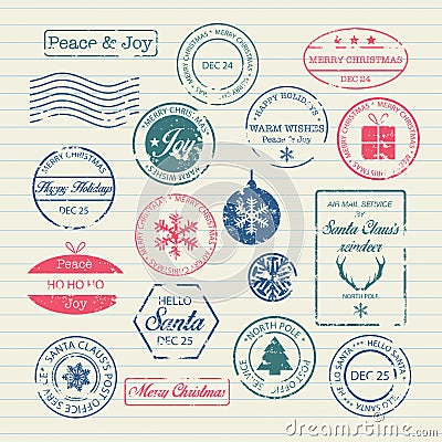 Christmas stamps set Vector Illustration