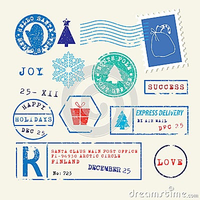 Christmas Stamps set Vector Illustration