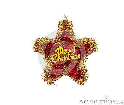 Christmas star with Golden tinsel with the Merry Christmas inscription Stock Photo