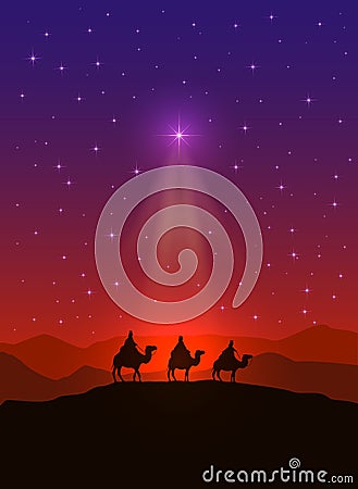 Christmas star and three wise men Vector Illustration