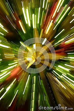 Christmas Star on Tree Zoom Motion Action Close and Colorful Celebration Stock Photo