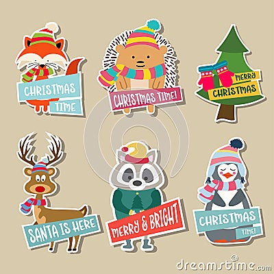 Christmas stickers collection Vector Illustration