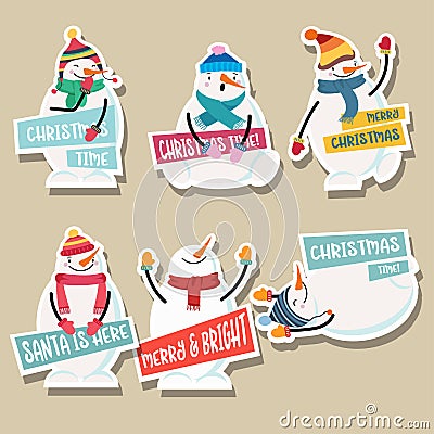 Christmas stickers collection with snowman Vector Illustration