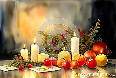 Christmas still life. Generative Ai Stock Photo