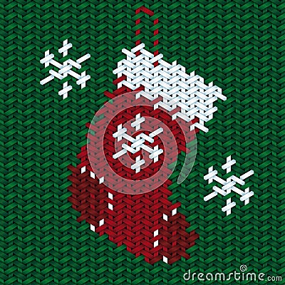 Christmas Stocking, Sock illustration on embroidery Vector Illustration