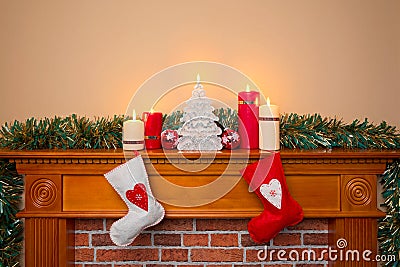 Christmas stockings over a fireplace Stock Photo