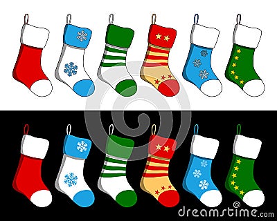 Christmas Stockings Set Vector Illustration