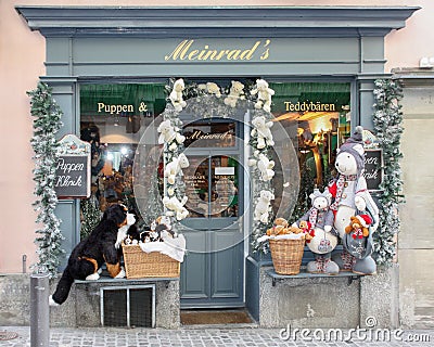 Christmas Store with toys outside Editorial Stock Photo