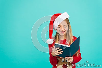 Christmas stories. Little reader copy space. Magic xmas spirit. Best Christmas book. Books store commercial. Little Stock Photo