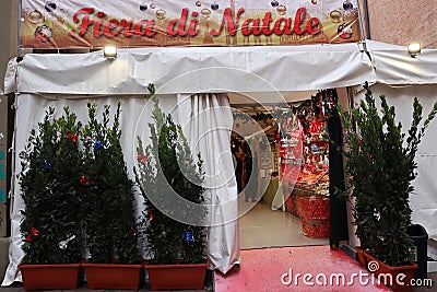 Christmas street market Fiera di Natale in Bologna city center. Italy Editorial Stock Photo