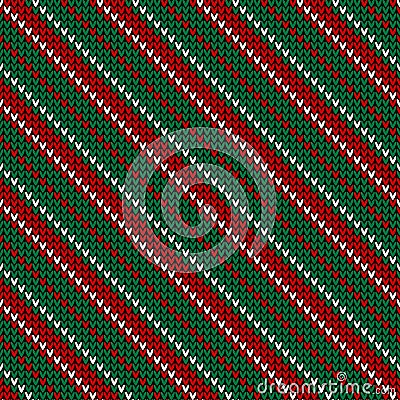 Christmas stripes pattern texture green, red, off white for winter scarf, top, hat, mittens. Vector Illustration