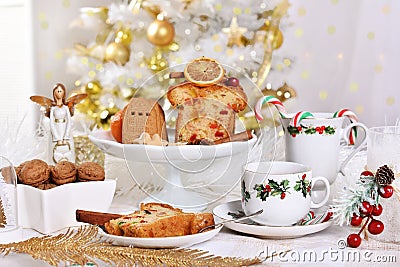 Christmas table with cake and sweets Stock Photo