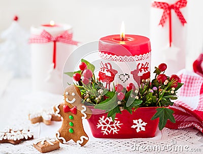 Christmas table decorated with candle Stock Photo