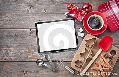 Christmas Tablet Baking Background Stock Photo
