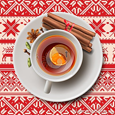 Christmas tea with spices, aromatic mulled wine Vector Illustration