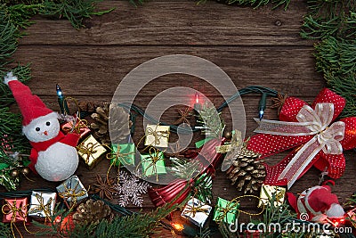 Christmas team,Christmas rustic background decoration with snowm Stock Photo