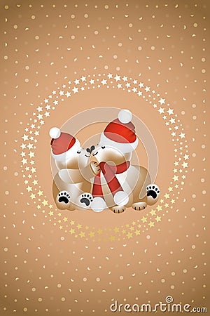 The Christmas teddies are wishing a Merry Christmas and love to everyone - unique card with many details Stock Photo