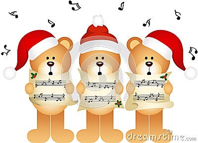 Christmas teddy bears choir singing Vector Illustration