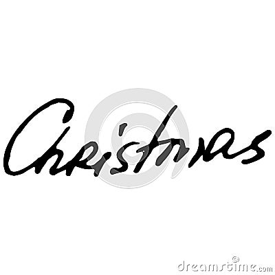 Christmas text. Christmas lettering theme. Vector illustration of handwriting, calligraphy, the word Christmas in English Vector Illustration