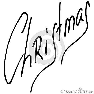 Christmas text. Christmas lettering theme. Vector illustration of handwriting, calligraphy, the word Christmas in English Vector Illustration