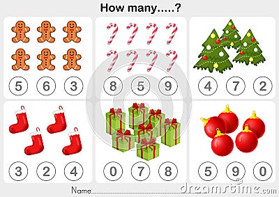 Christmas theme activity sheet - Counting object for kids Vector Illustration