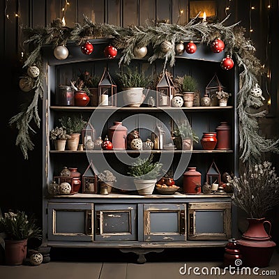 Christmas theme custom-made ,wood and reddecorations backdrop, composit image only Stock Photo