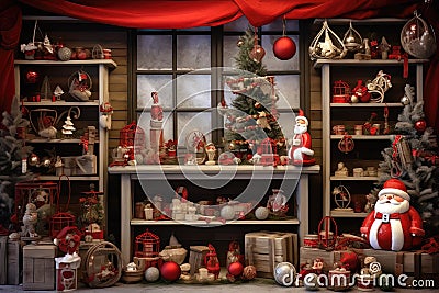 Christmas theme custom-made ,wood and reddecorations backdrop, composit image only Stock Photo