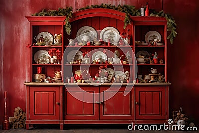 Christmas theme custom-made ,wood and reddecorations backdrop, composit image only Stock Photo