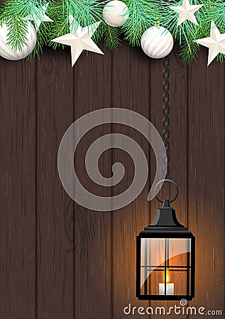 Christmas theme with old black lantern Vector Illustration