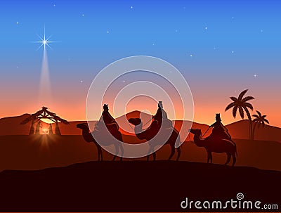 Christmas theme with three wise men and shining star Vector Illustration