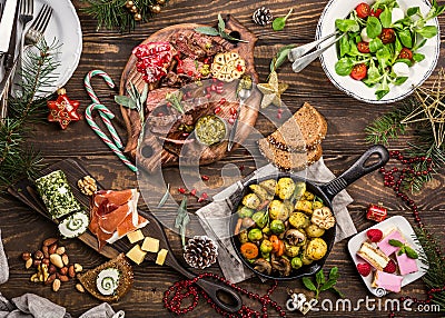 Christmas themed dinner table Stock Photo