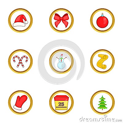 Christmas things icons set, cartoon style Vector Illustration