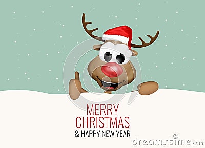 Christmas Thumbs Up Reindeer Snow Background Cartoon Illustration