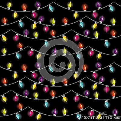 Christmas tile background with electric lamp garland. Seamless New Years party pattern. Vector Illustration