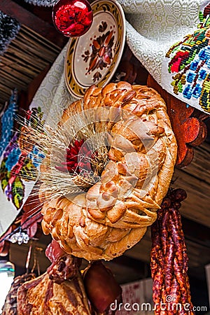 Christmas time with traditional bread, sausages and decoration from Romania Stock Photo