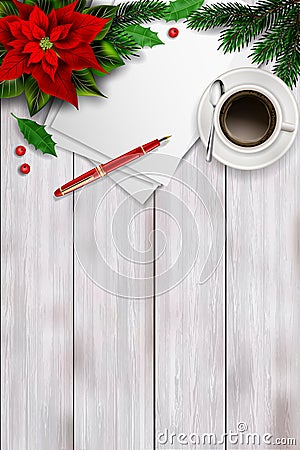 Christmas top view composition on wooden table Stock Photo