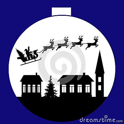 Christmas toy ball with Santa on a sleigh over the city in style paper cut . Vector illustration Vector Illustration