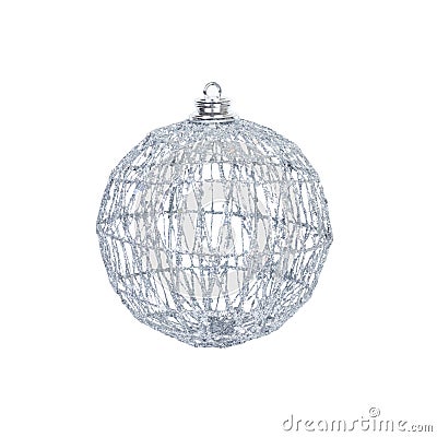 Christmas toy for the Christmas tree and new year, beautiful silver sparkly ball isolated on the white background Stock Photo