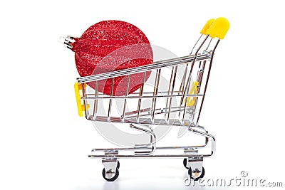 Christmas toys in shopping cart Stock Photo