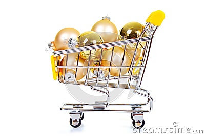 Christmas toys in shopping cart Stock Photo