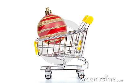 Christmas toys in shopping cart Stock Photo